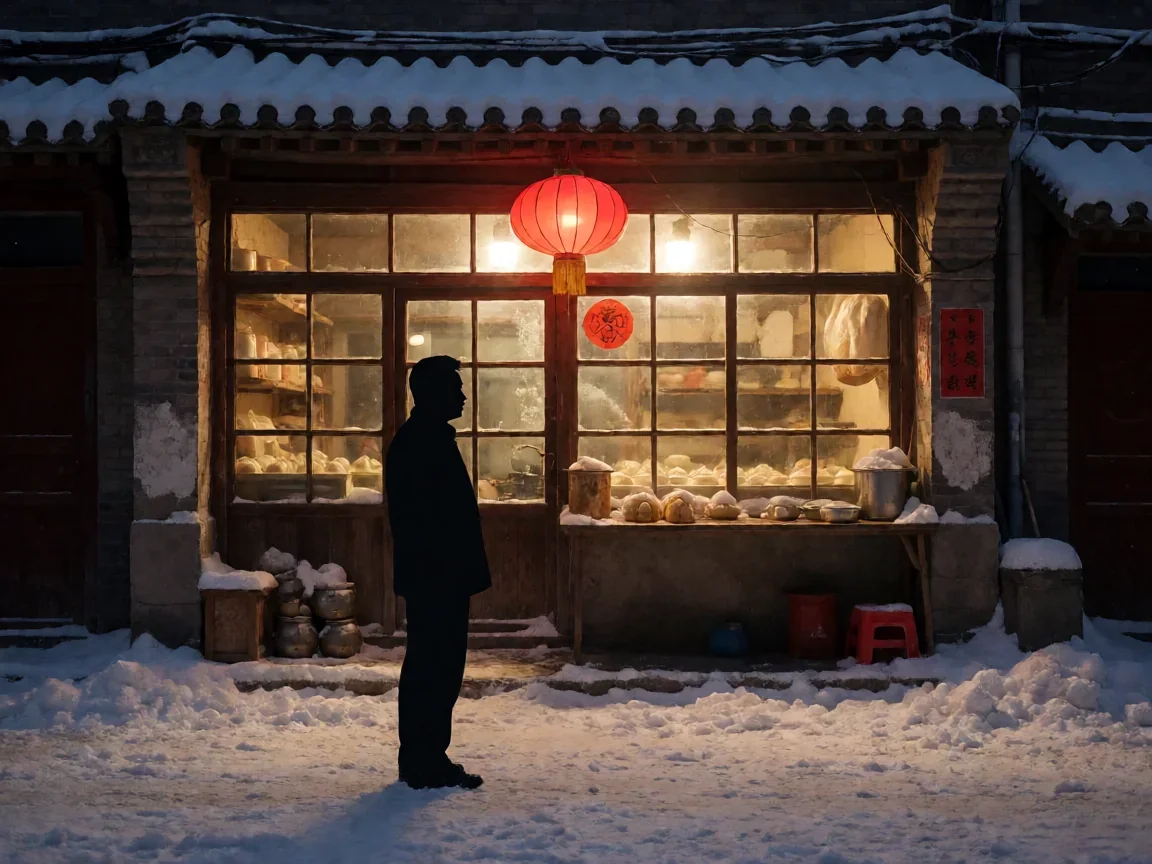 要久久爱结局是什么，馄饨店冬夜雪景