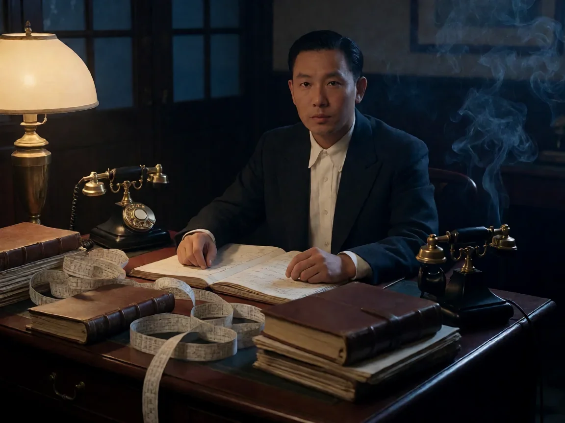 深夜书斋里堆满账册的书桌与响铃的电话，子夜电影