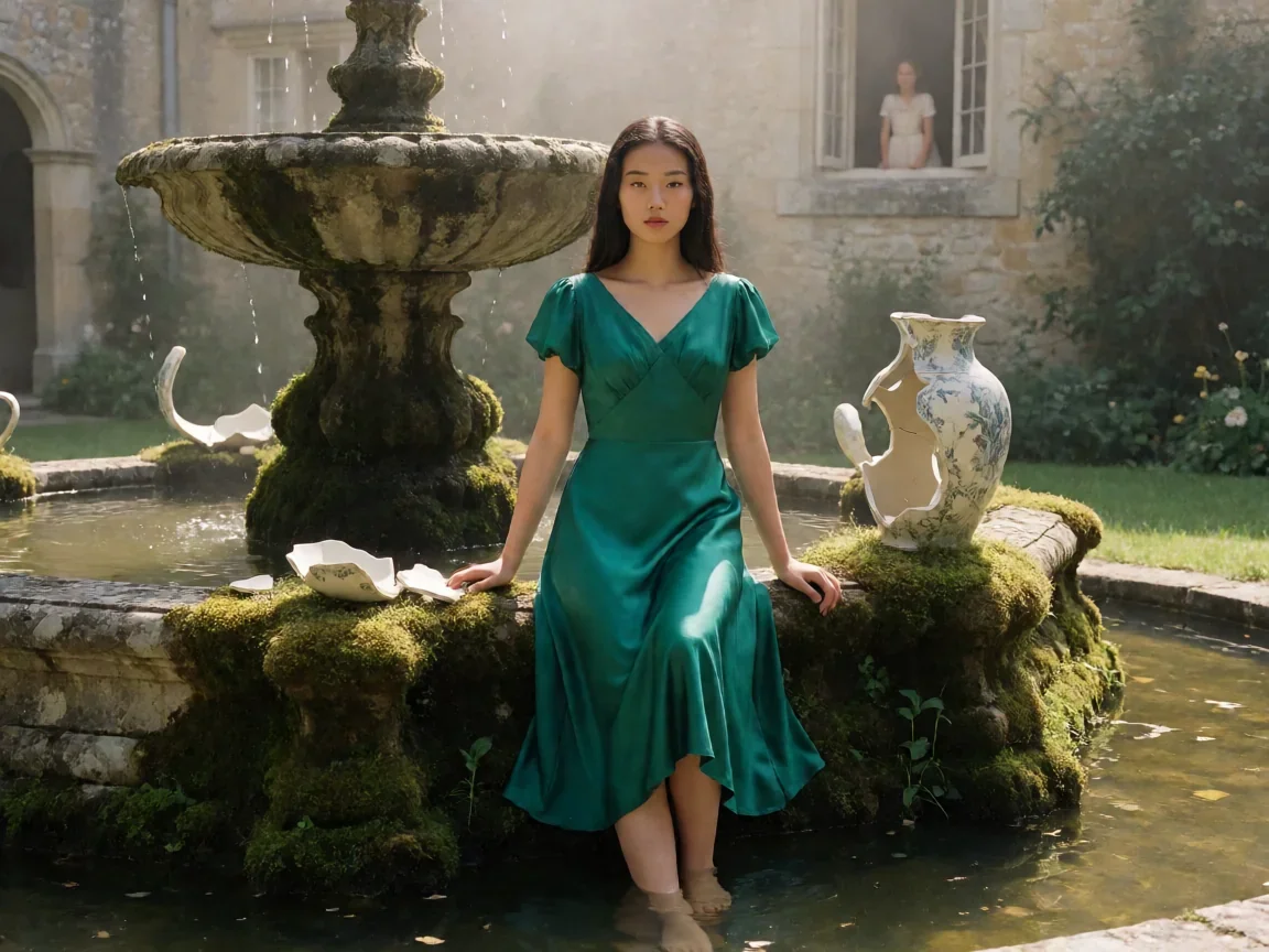 赎罪电影 少女布里奥妮用一生来赎的那场过错 - 第 1 张图片 赎罪电影喷泉边绿裙少女剪影