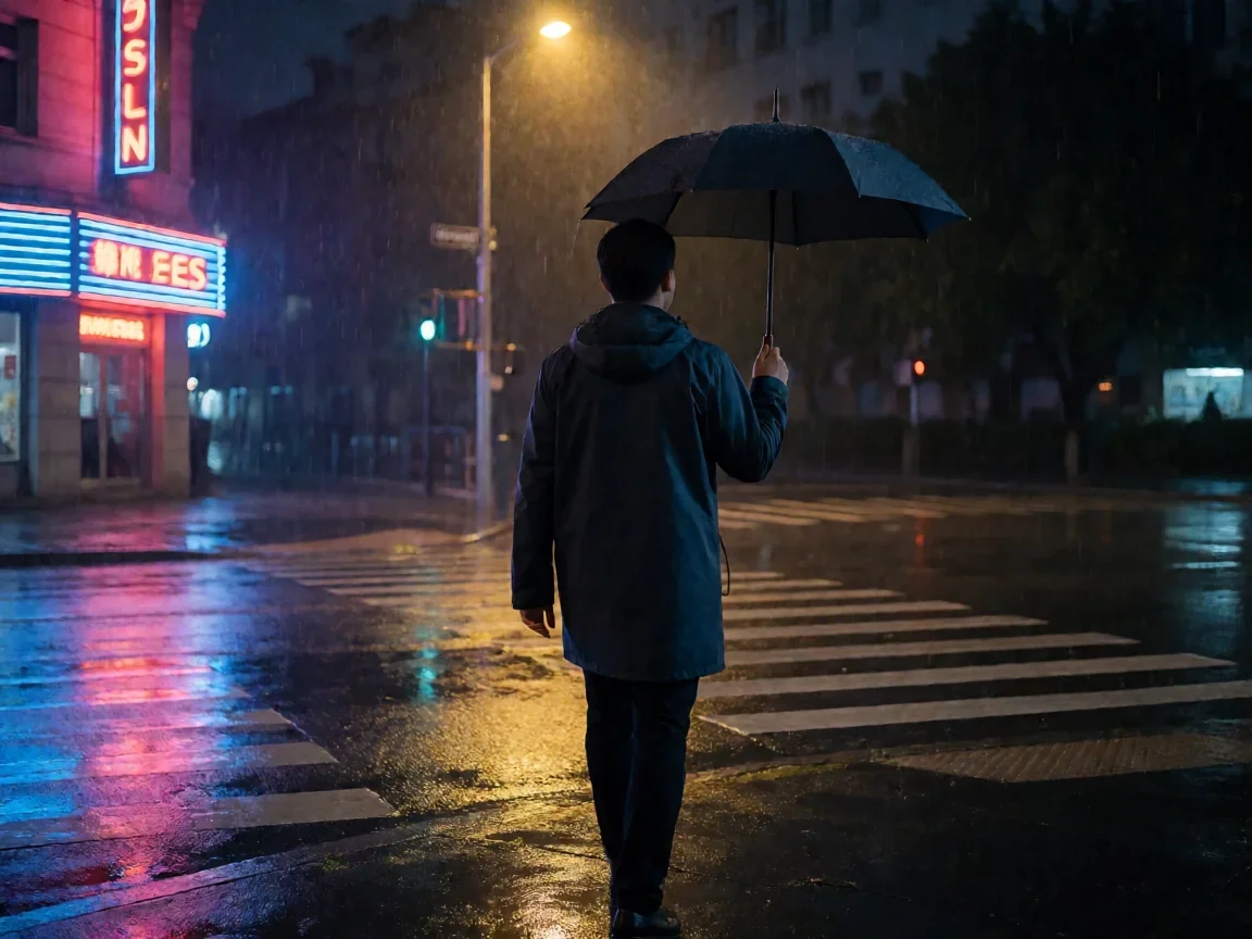 新恋爱时代，雨夜街角恋人伞下剪影