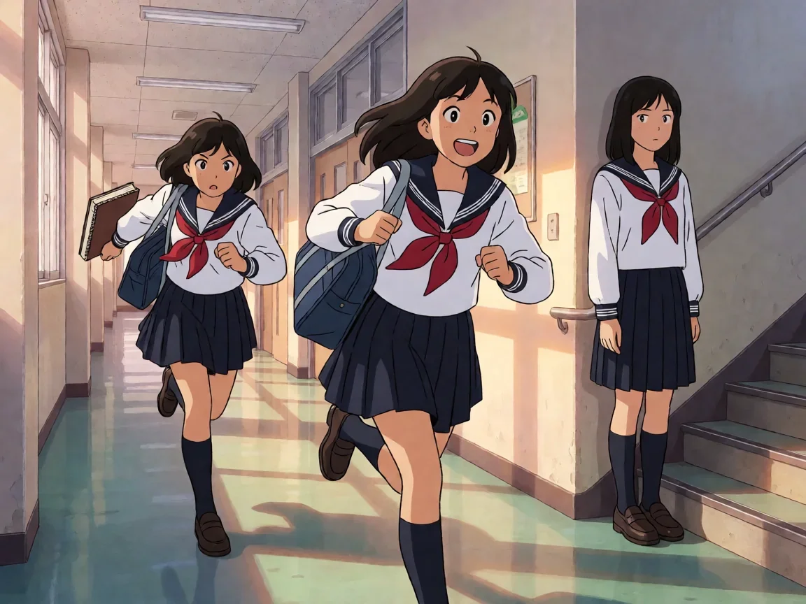 日常动漫(无厘头)博士与纳米机械少女的爆笑日常 - 第 2 张图片 日常动漫 中时定高中走廊里祐子被美绪举着笔记本追赶的爆笑一幕