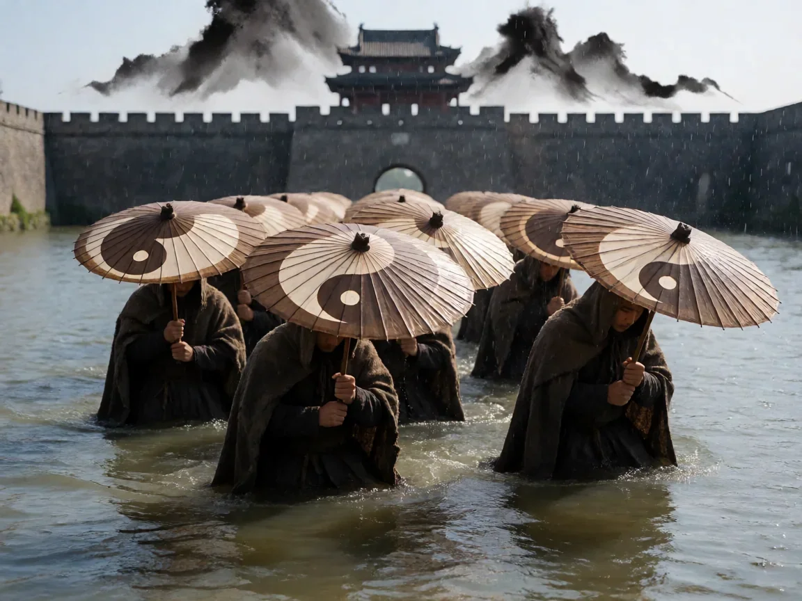 电影《影》剧情介绍,水墨与替身交织的权谋阴影 - 第 2 张图片 电影《影》剧情介绍,雨中铁伞阵