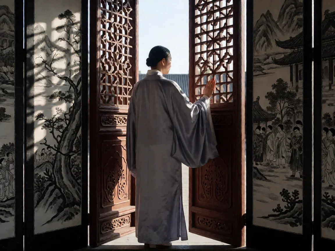 电影《影》剧情介绍,水墨与替身交织的权谋阴影 - 第 3 张图片 电影《影》剧情介绍,门缝后的身影