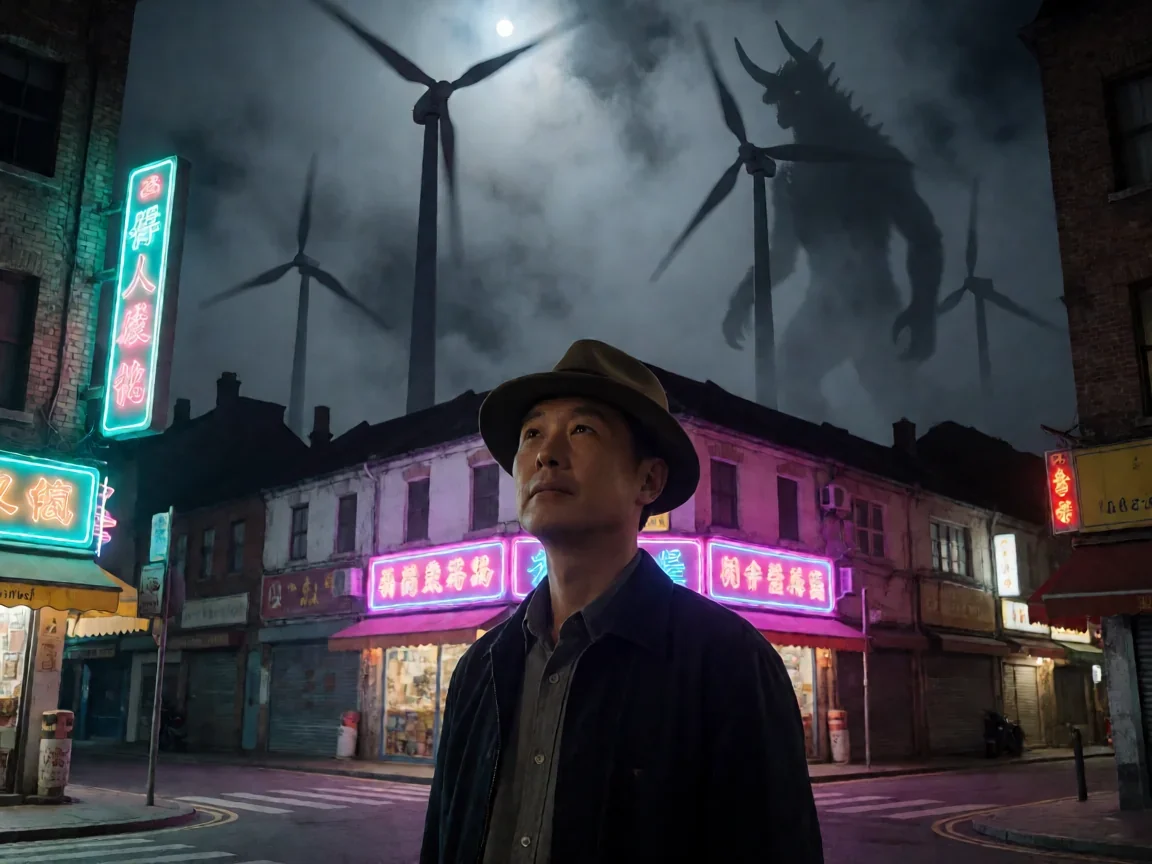风都侦探剧场版,翔太郎与菲利普的都市奇案侦破 - 第 3 张图片 风都侦探剧场版,风车夜景下的怪人暗影