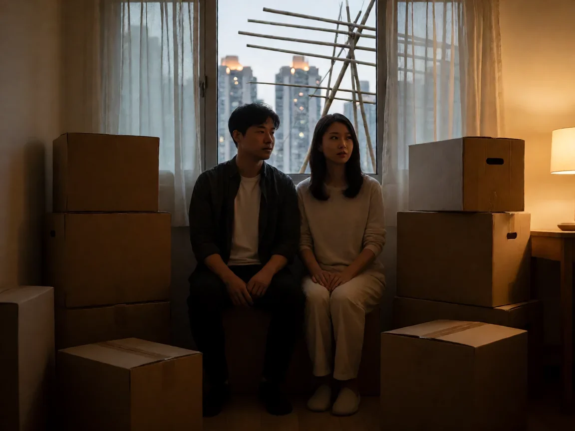 缺宅男女 结局,屋村蜗居夫妻的恩怨最终如何收场? - 第 1 张图片 缺宅男女 结局,蜗居客厅的夫妻剪影
