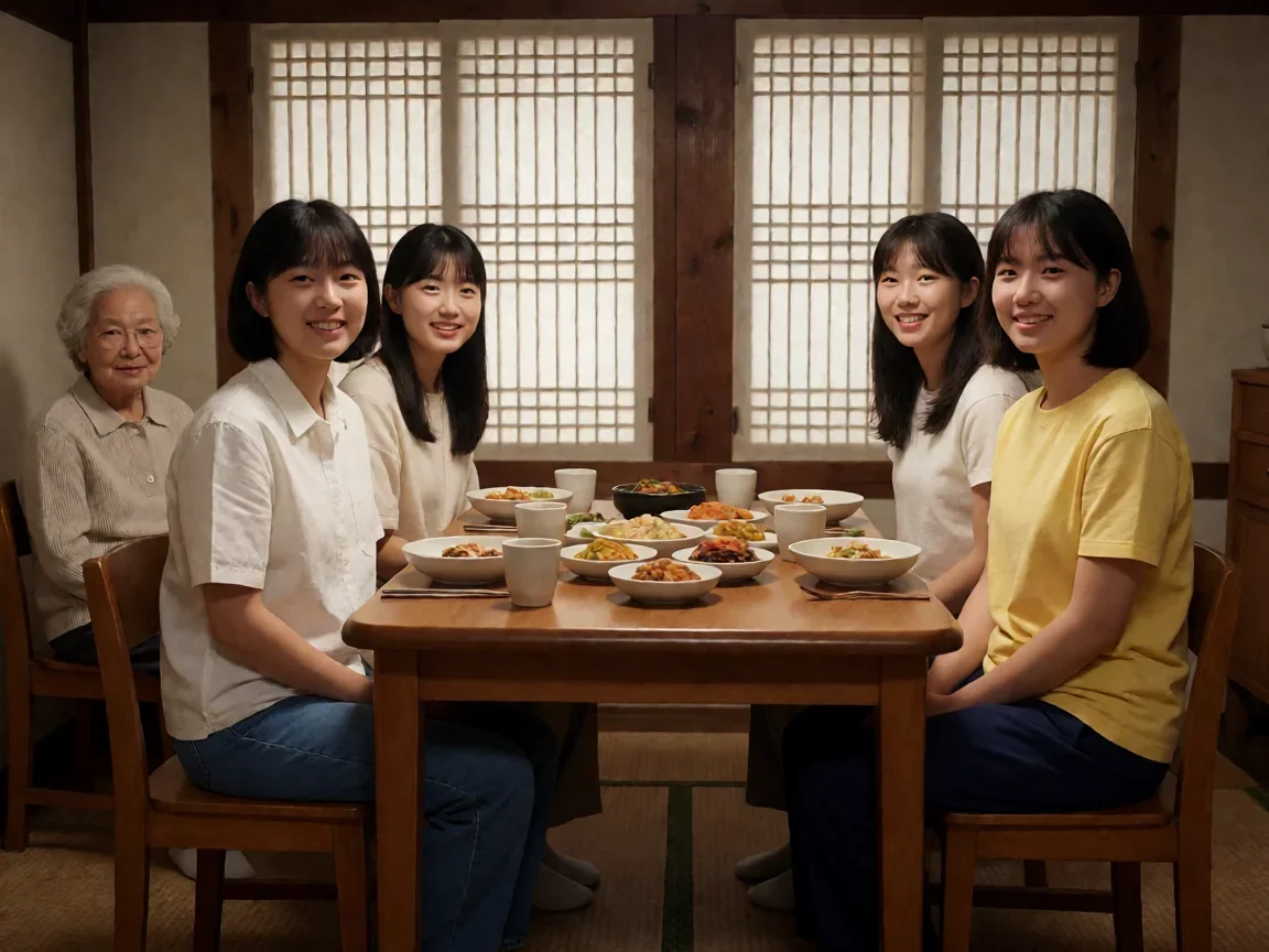 七公主韩剧里七姐妹各自走过的人生岔路值得回望 - 第 1 张图片 七公主韩剧,军功家庭温馨晚餐场景,四姐妹围坐餐桌