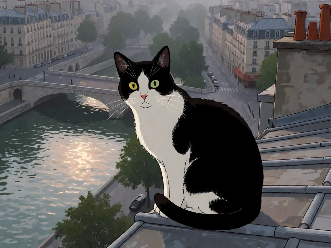 猫在巴黎动画电影里藏着猫咪与女孩的夜间冒险 - 第 1 张图片 猫在巴黎动画电影黑白异瞳猫夜栖巴黎