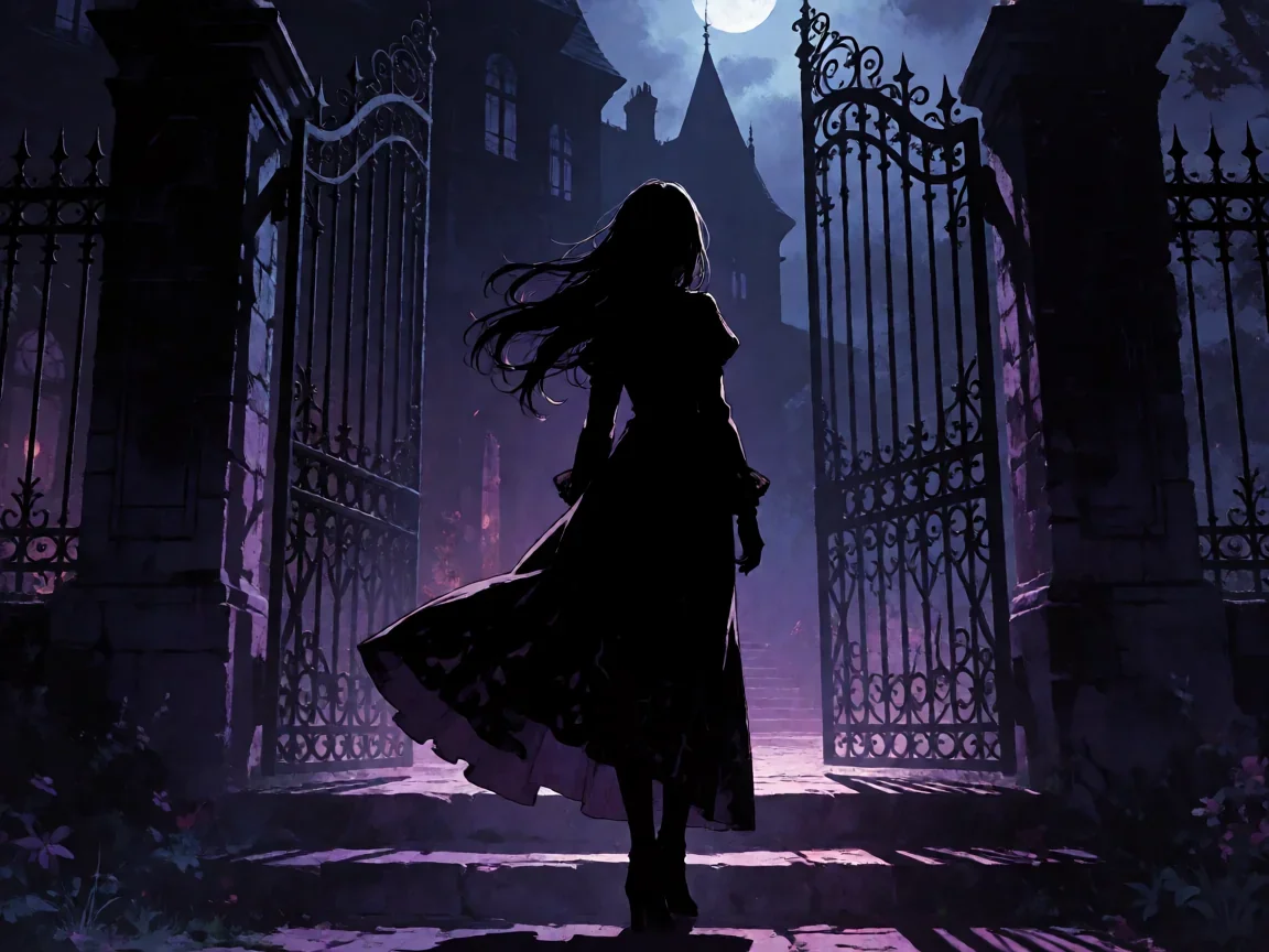 魔鬼恋人动漫解说 逆卷家六兄弟的暗夜物语 - 第 1 张图片 女主角唯踏入逆卷家古宅的剪影场景,魔鬼恋人动漫解说