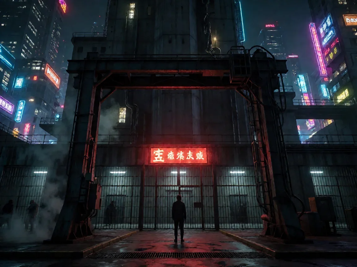 死囚乐园动漫 丸太在血色死亡游戏中的绝境求生 - 第 1 张图片 死囚乐园动漫,霓虹监狱入口剪影