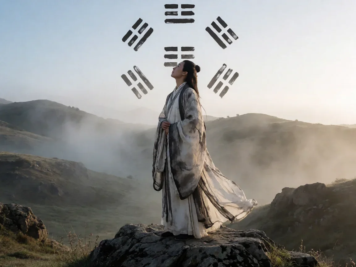 央视纪录片伏羲里创世神话与华夏文明的精神源流 - 第 1 张图片 央视纪录片伏羲中伏羲仰观天象的意境插画