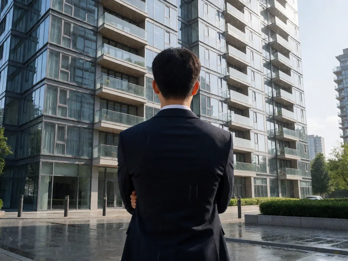 我是业主 电视剧(安居之梦)为了一套房三代人各显神通 - 第 1 张图片 我是业主 电视剧,雨后售楼处前的西装背影