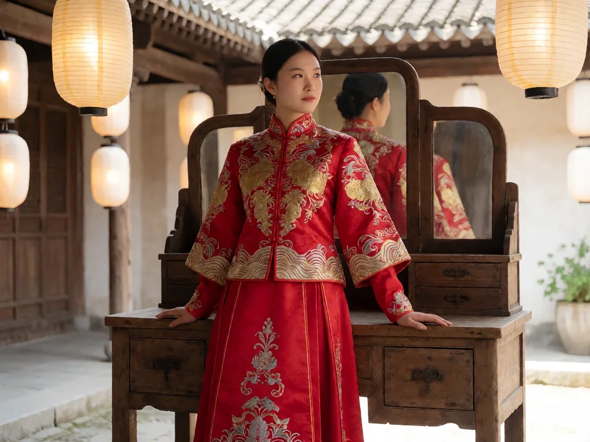 巾帼大将军潘晴结局里替嫁风波中的执念与放下 - 第 1 张图片 巾帼大将军潘晴结局,古装庭院中红妆女子的抉择剪影