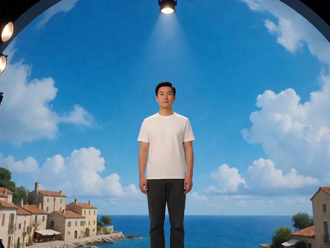 楚门的世界电影，海景镇虚假天空下的剪影