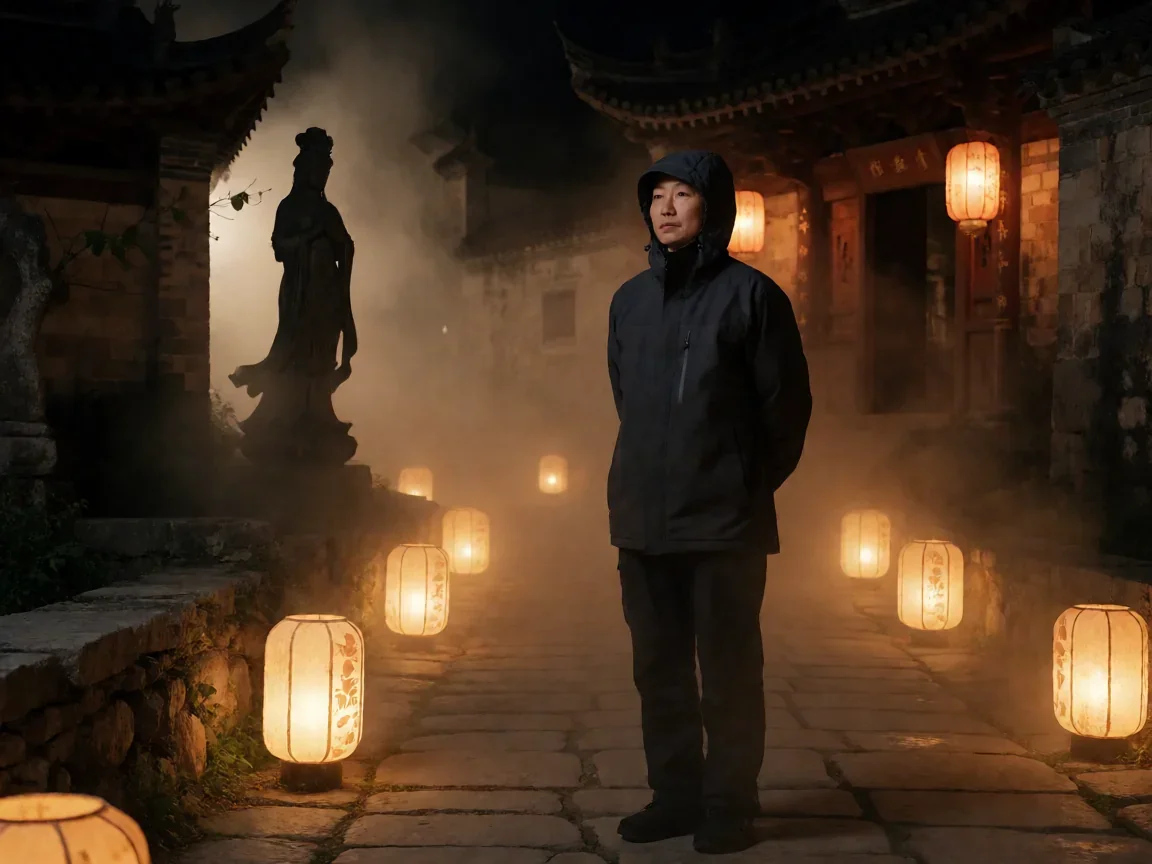 盒中之海动漫里游神、慈舟圣姑与虚拟渔村的秘密 - 第 1 张图片 盒中之海动漫,游神夜海中凝望神像的剪影