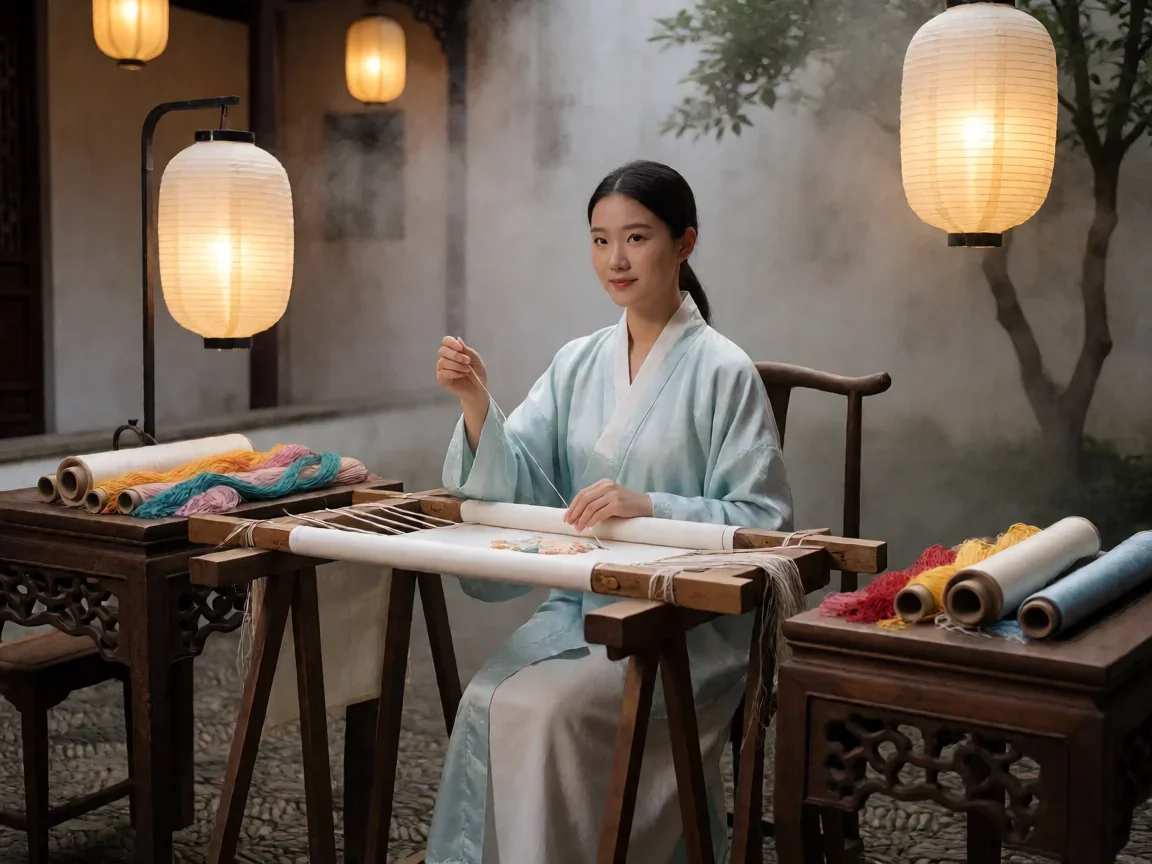 倾城雪剧情(绣娘)江嘉沅与徐恨方天羽的爱恨纠葛 - 第 1 张图片 倾城雪剧情中刺绣坊的丝线光影