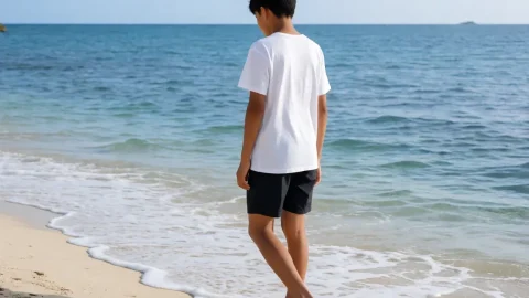 海边的异邦人 动漫里骏与实央隔着一片海慢慢靠近