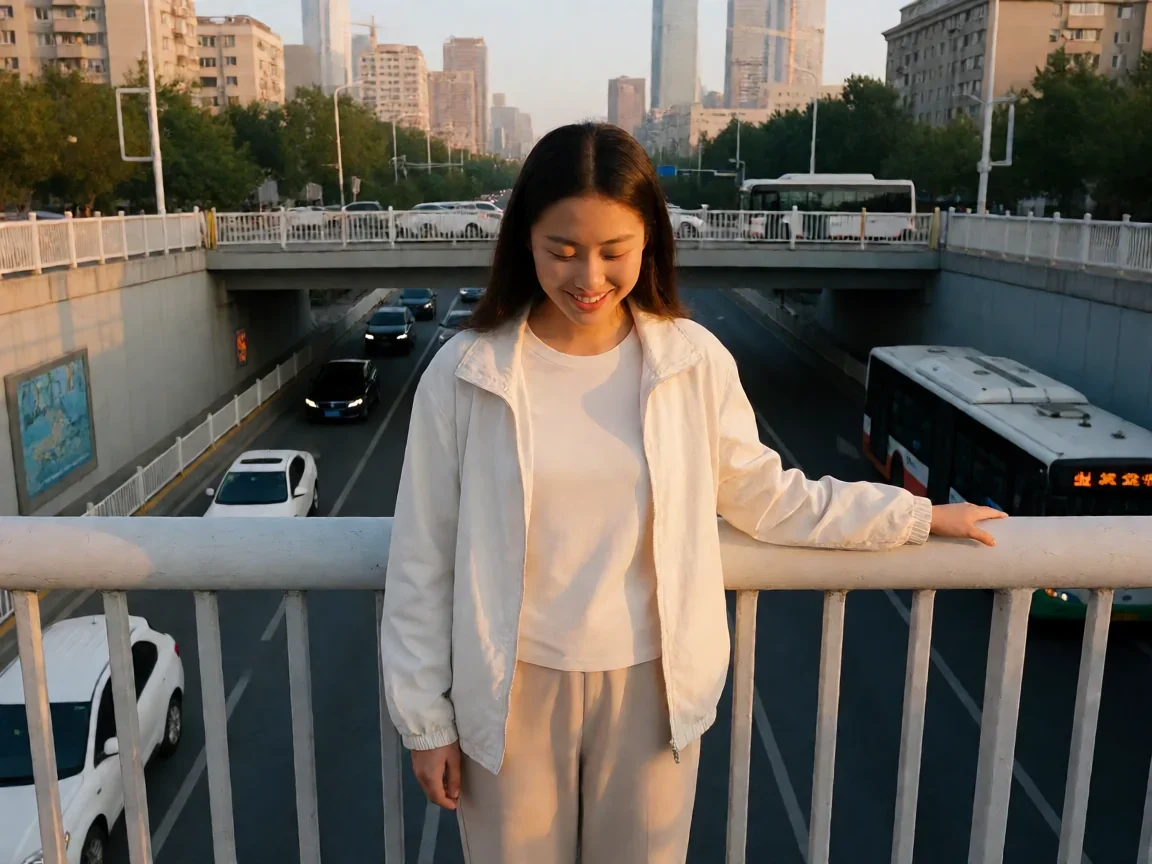 我在北京挺好的37集电视剧，天桥上看城市晨光的场景
