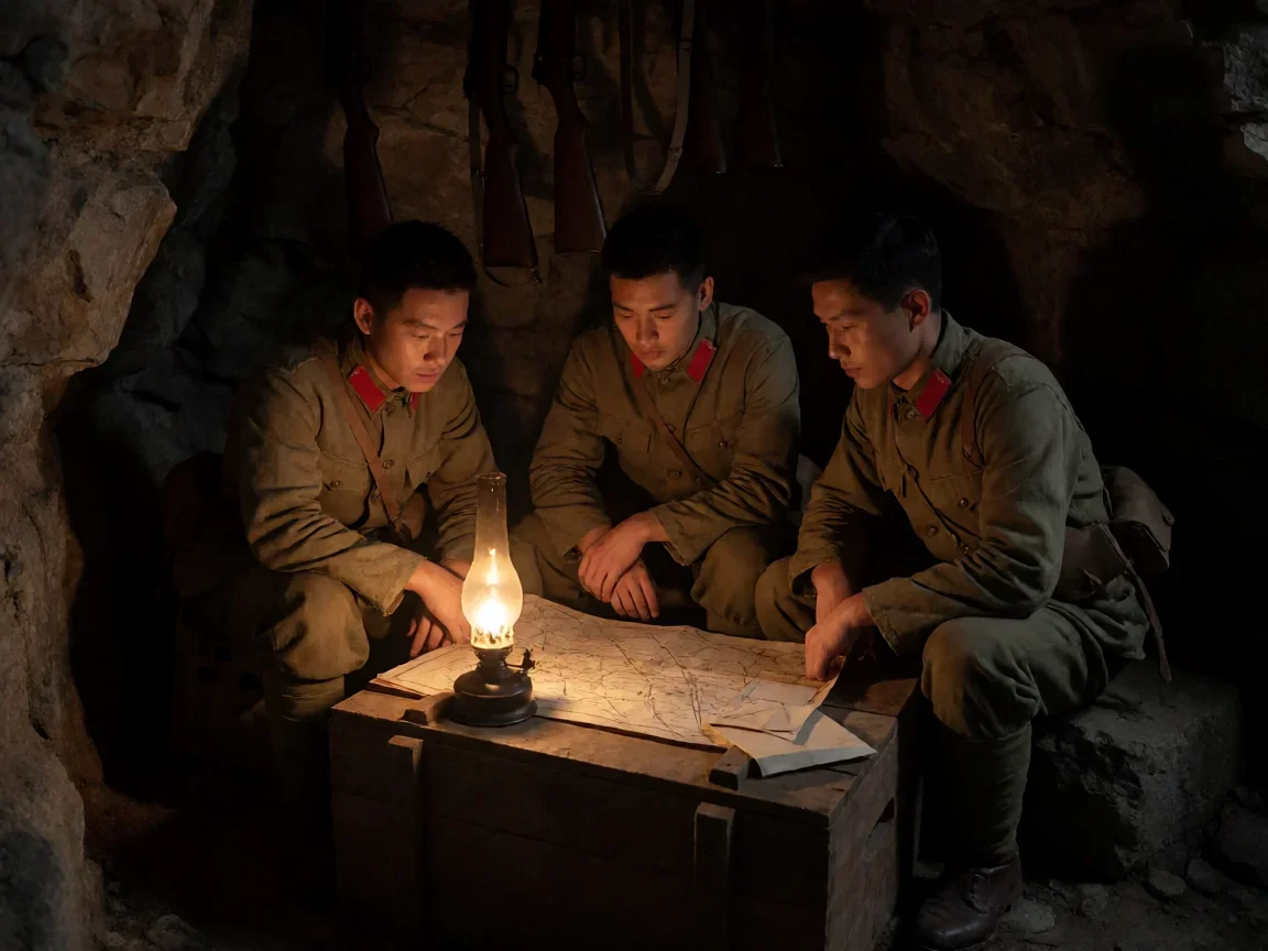 血战太行山电影 烽火里的普通人为什么选择挺身而出? - 第 2 张图片 血战太行山电影,山洞里研究作战地图的战士