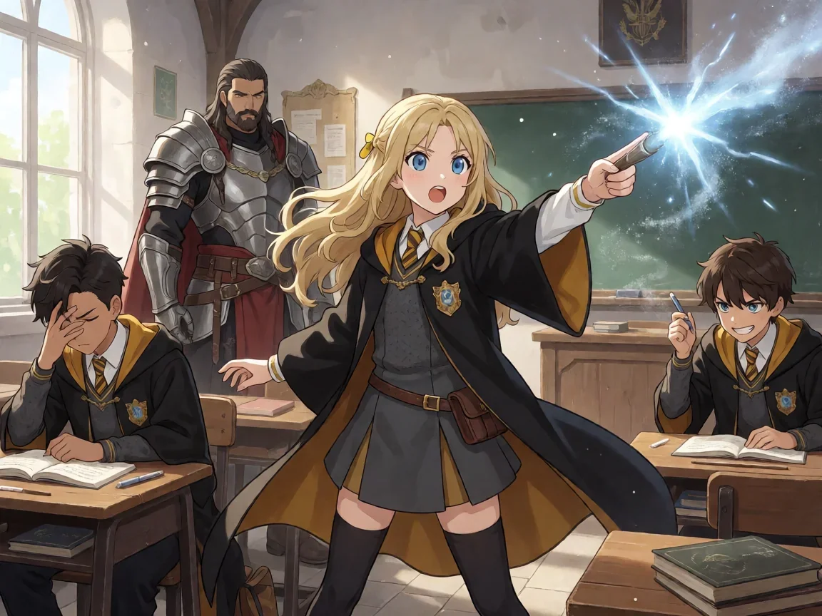 异世界四重奏剧场版 四部人气作品角色同台闹出的笑料 - 第 2 张图片 骨王与谭雅在异世界四重奏剧场版魔法课堂上的对决