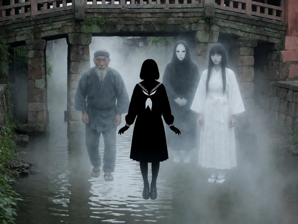 地狱少女动漫里阎魔爱与地狱通信的都市传说 - 第 2 张图片 地狱少女动漫,阎魔爱与随从穿行于暗夜水域