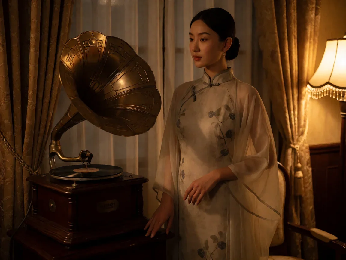 新上海滩电视剧里许文强、冯程程、丁力三人的情义取舍 - 第 2 张图片 新上海滩电视剧,旗袍剪影伴留声机