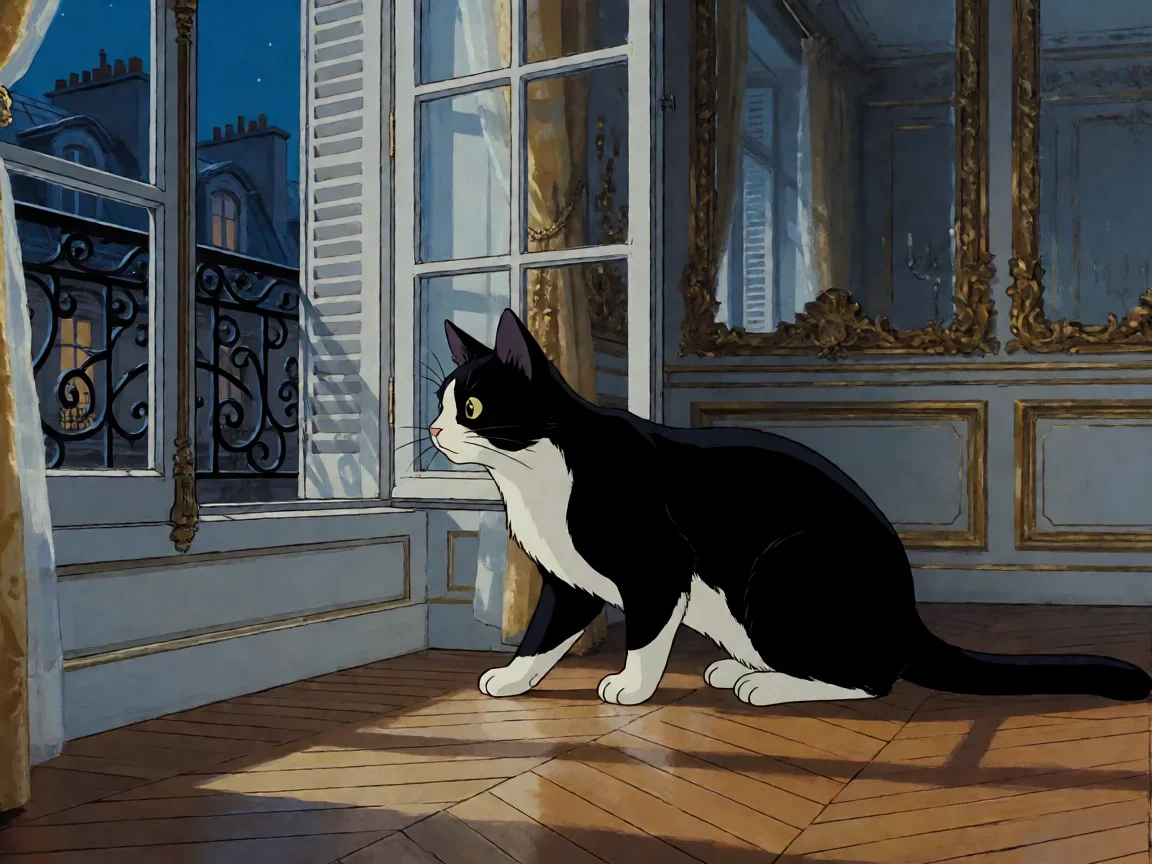 猫在巴黎动画电影里藏着猫咪与女孩的夜间冒险 - 第 3 张图片 猫在巴黎动画电影异色瞳猫窗台夜色凝望