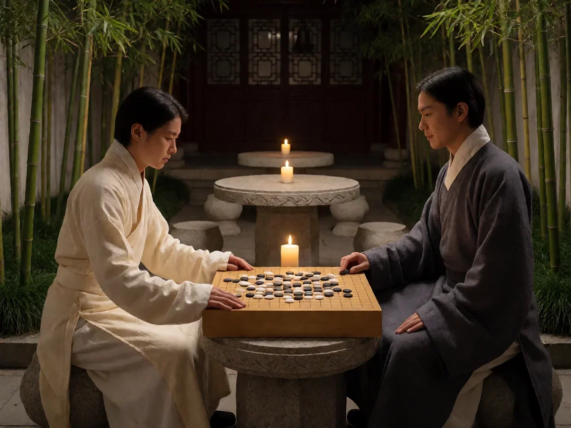 棋魂剧情解析，少年与褚嬴对弈的古风庭院