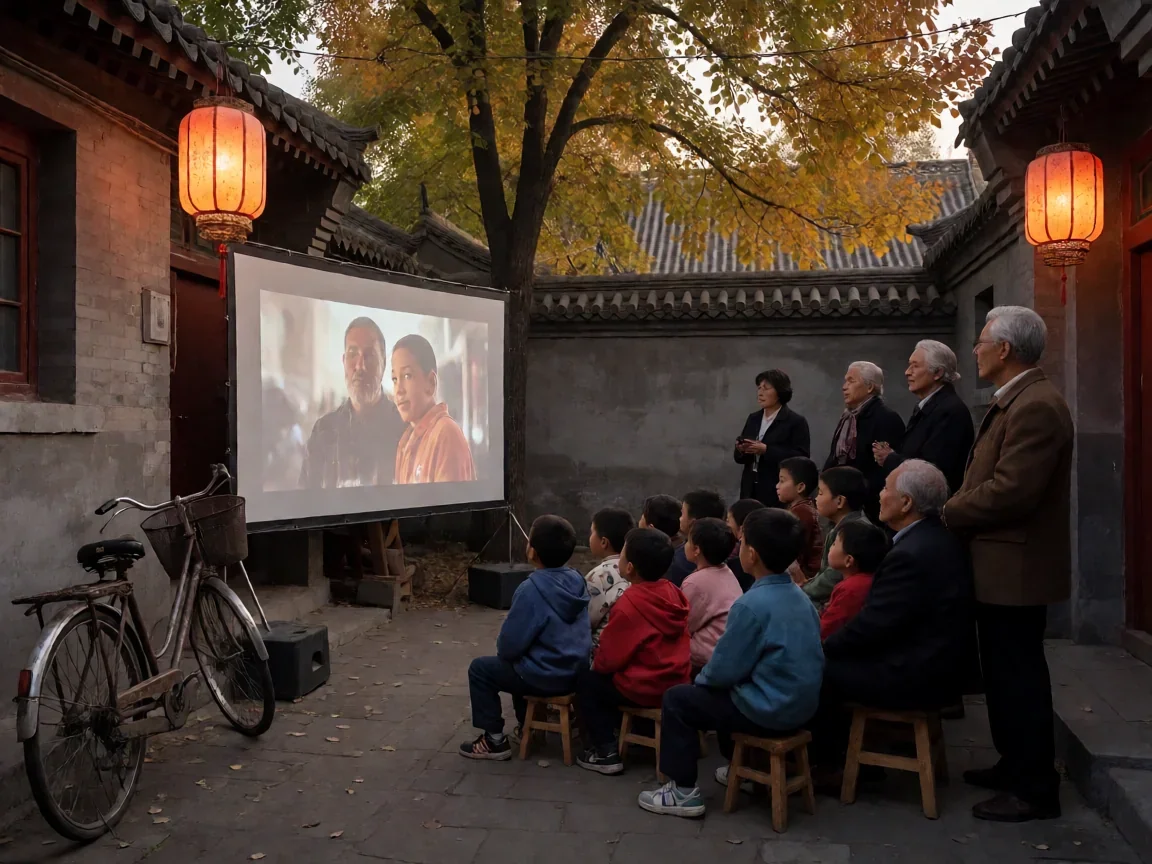 瞧这一家子老电影(笑泪交织)两代人相处中的温暖与乐趣 - 第 3 张图片 瞧这一家子老电影,胡同露天放映温馨场景