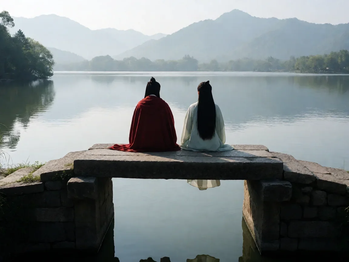 且试天下电视剧里丰兰息与白风夕的相守为何一路坎坷? - 第 3 张图片 且试天下电视剧:水墨桥上的两道背影